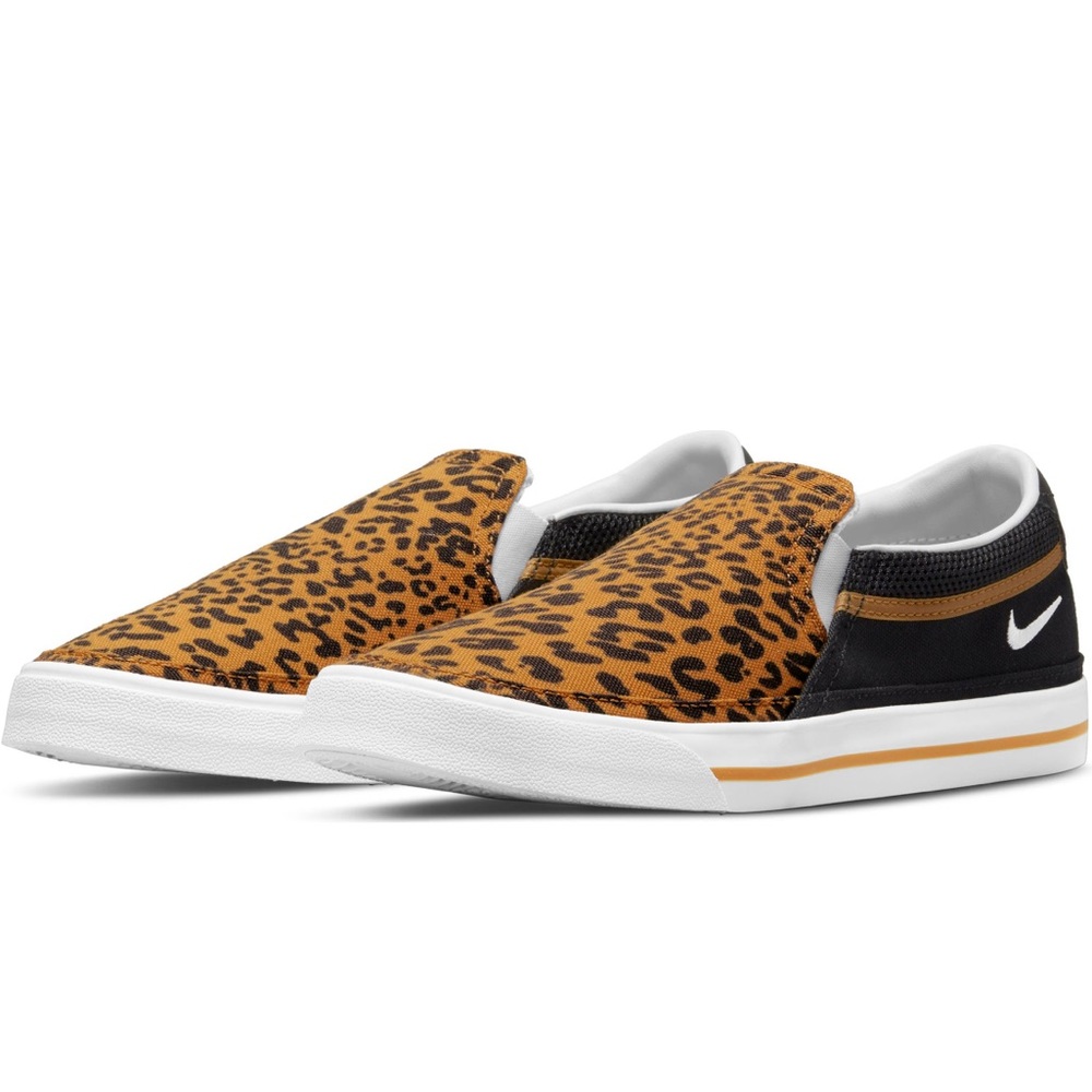 New Women’s Sz 7 Nike Court Legacy SLP Black-White-Brown Leopard Print